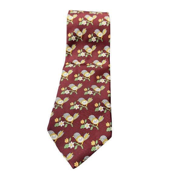 Leonard Other - Leonard Paris Men's Red Currant 100% Silk Animal Print Floral Necktie Size 58"